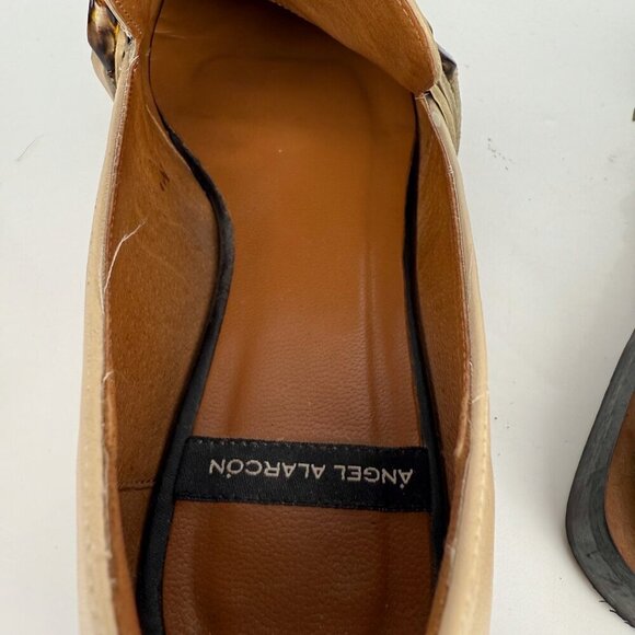 ANGEL ALARCON Preppy School Flat Slip-On Tortoise Chainβ Beige Cream Loafers 37 - Picture 14 of 16